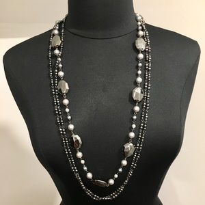 Multi-Strand Black/Silver Tone Bead Necklace Set